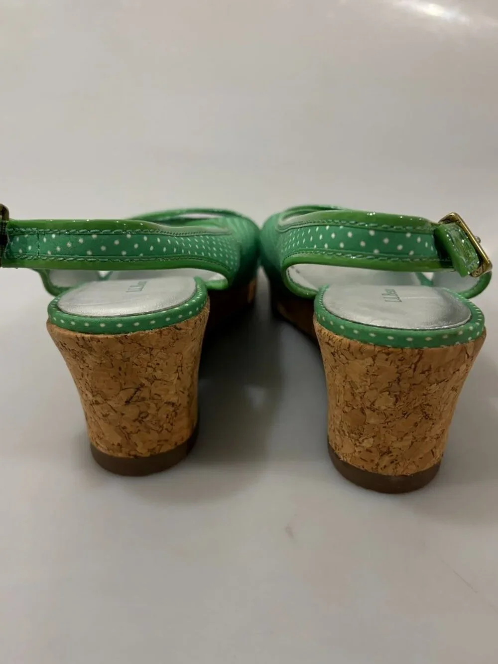 L.L. Bean 8 M Green White Signature Polka Dot Slingback 2.5